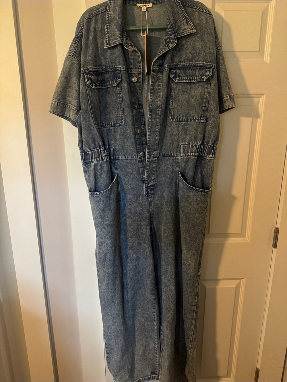 Denim Wide-Leg Jumpsuit in Washed Blue